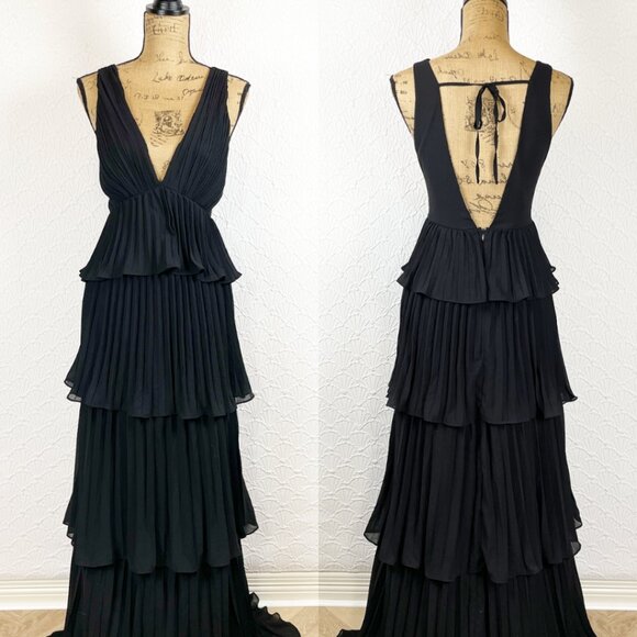 Lulus Dresses & Skirts - NWOT Lulus Mesmerizing Essence Black Pleated Backless Tiered Maxi Dress